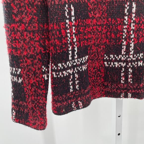 Chaps Red Blue Plaid Knit Asymmetrical Zip Moto Sweater Jacket M NWT - Picture 6 of 14